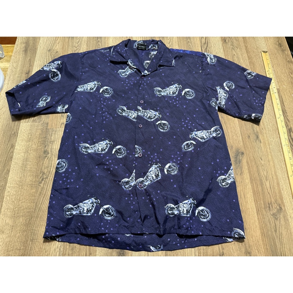 American Biker Shirts Mens Size XXL Purple Button Up Shirt All Over Print